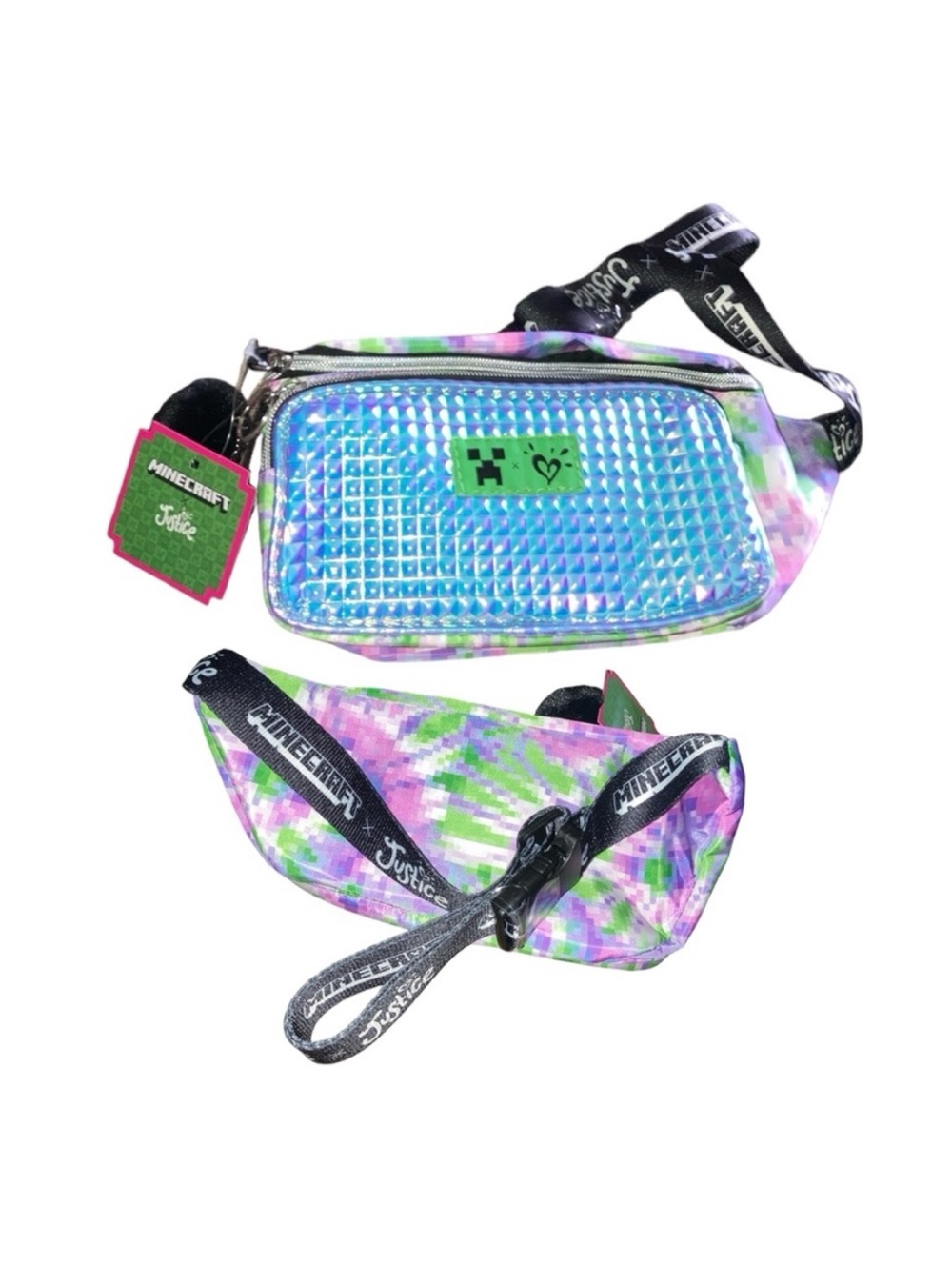 Justice Minecraft Iridescent Pixel Printed Sling Waist Bag